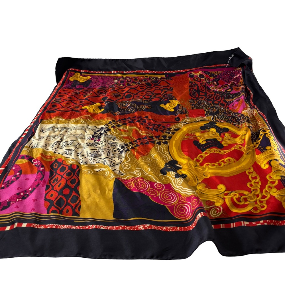 Vintage Céline Paris Silk Scarf • Equestrian Baroque Chain Print • 90s Designer